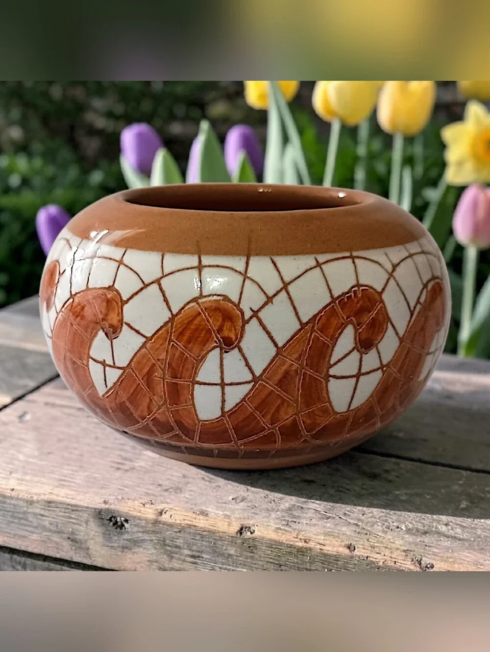 MINI Tile Affect Bowl Vase Mosaic Pottery Handmade Miniature Wave Design Glazed - Picture 12 of 16